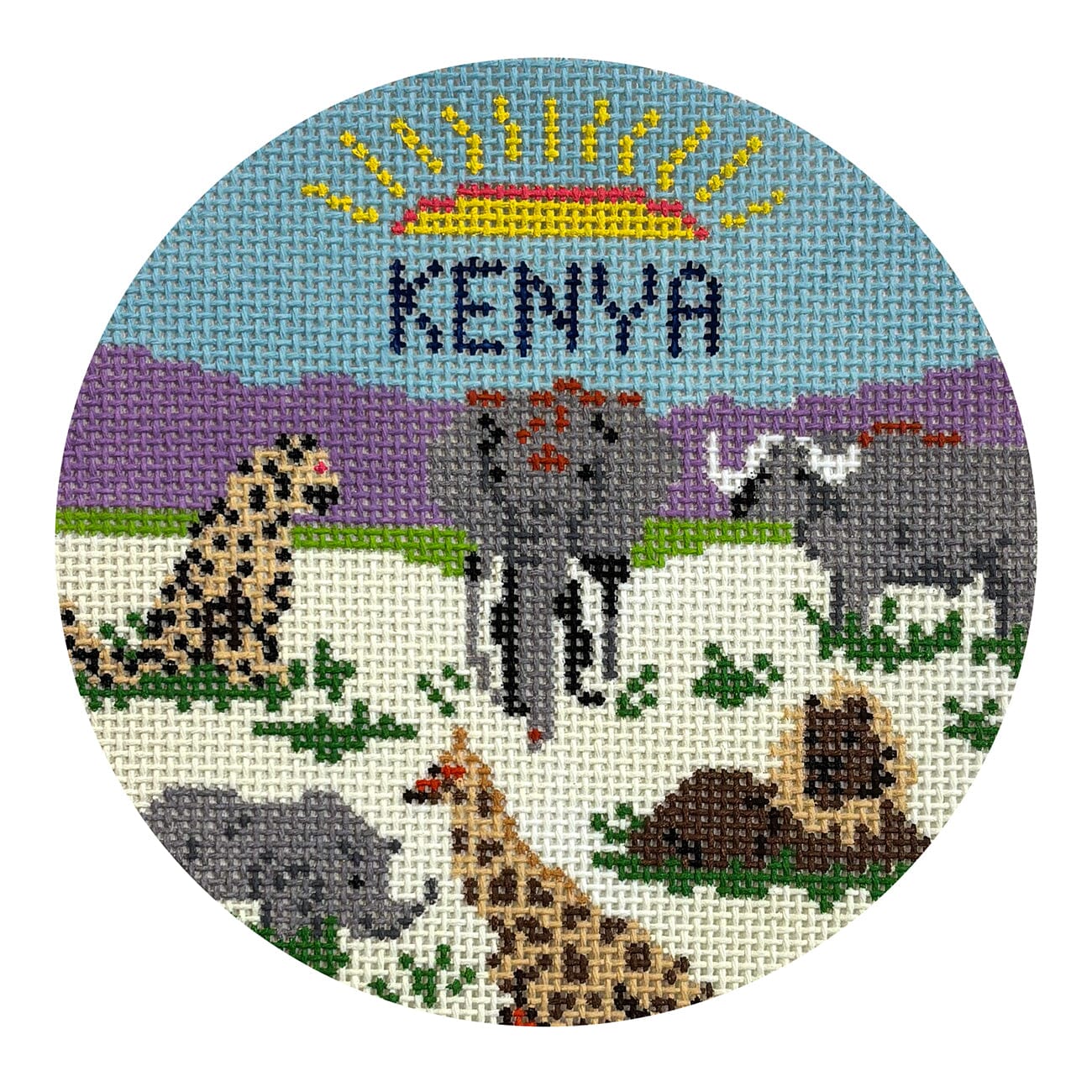 Kenya Safari Travel Round Painted Canvas Atlantic Blue Canvas - 1