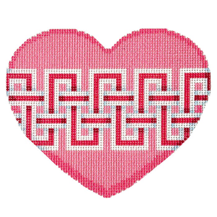 Key Border Large Heart Printed Canvas Needlepoint To Go