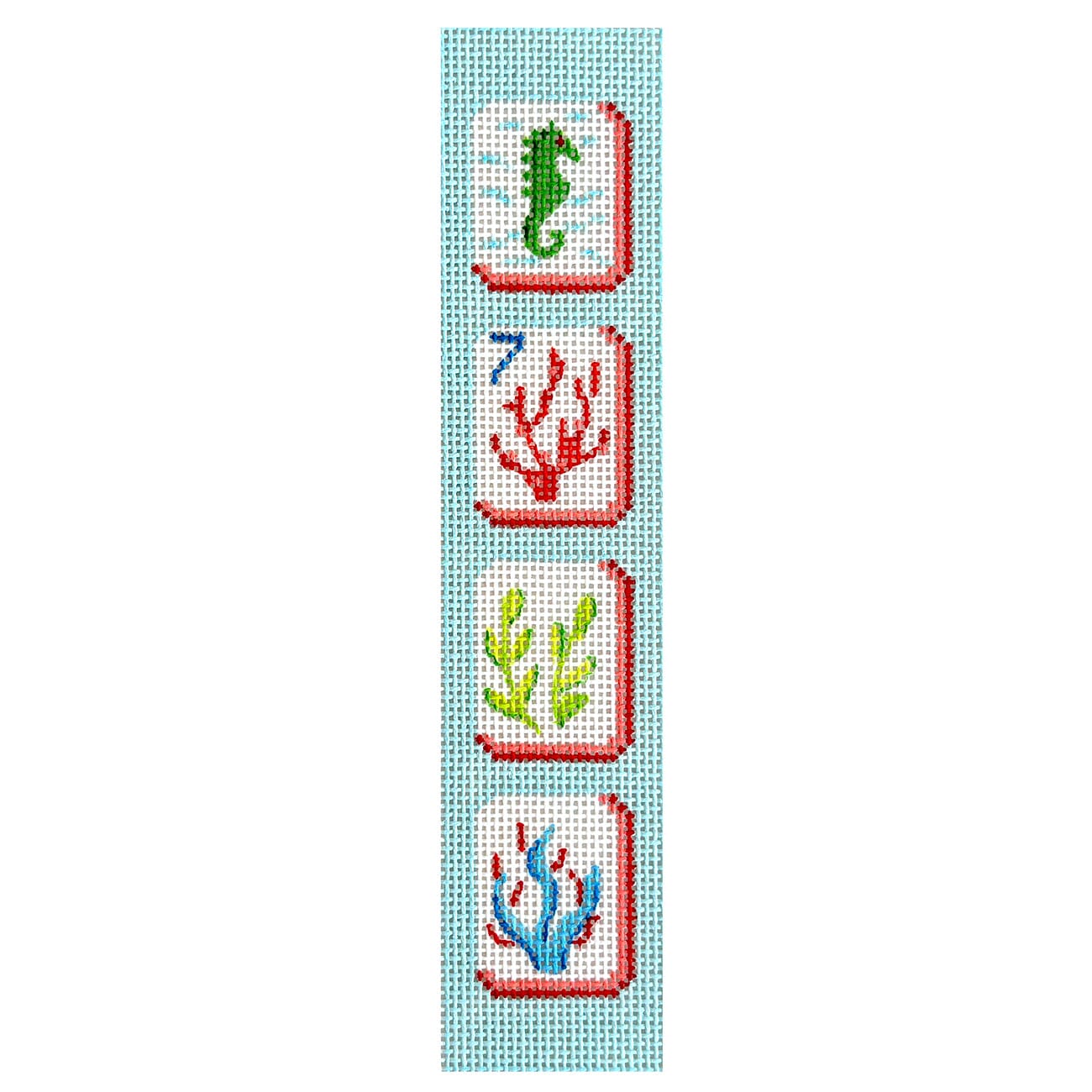 Key Fob Mahjong Tiles Coral Reef Theme Painted Canvas Kate Dickerson Needlepoint Collections - 1