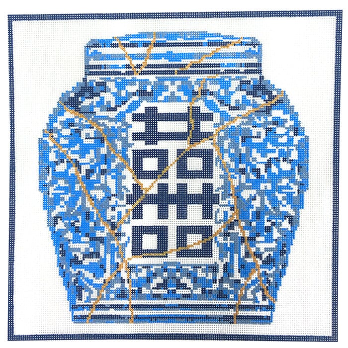 Kintsugi Ginger Jar Pillow Painted Canvas The Gingham Stitchery - 1