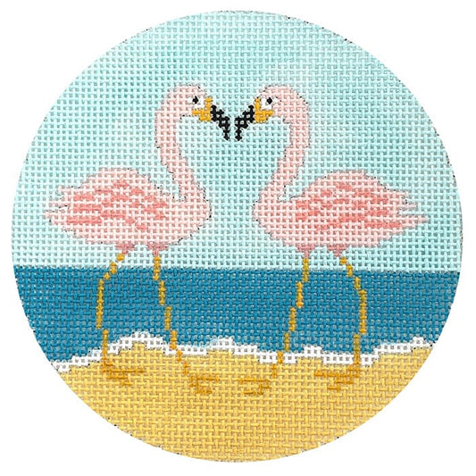 Kissing Flamingos on Beach Painted Canvas Kristine Kingston 