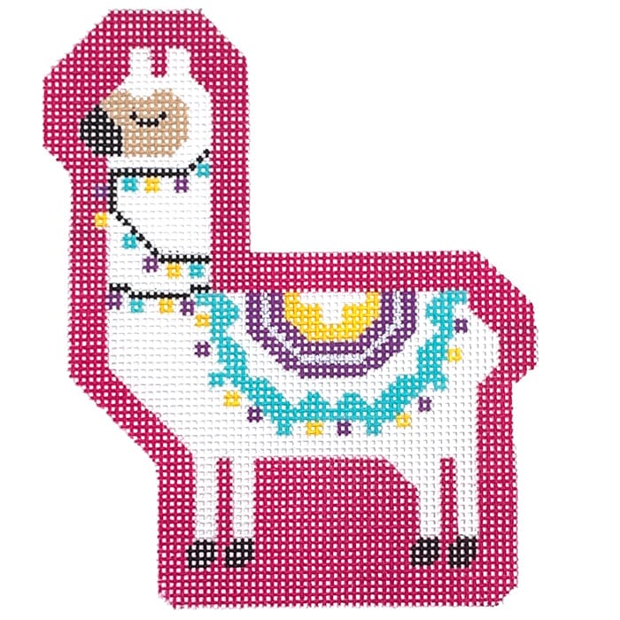 Larry the Llama on Hot Pink Painted Canvas Stitch Rock Designs
