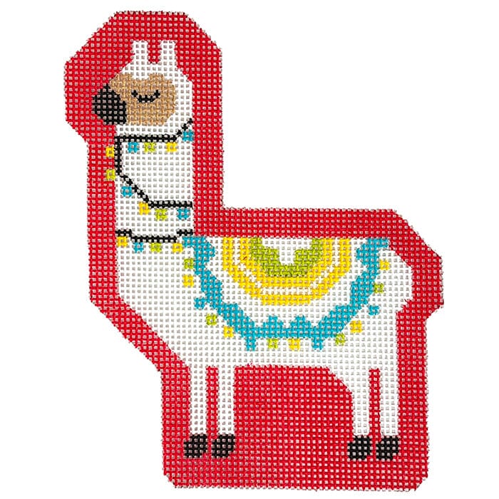 Larry the Llama on Red Painted Canvas Stitch Rock Designs