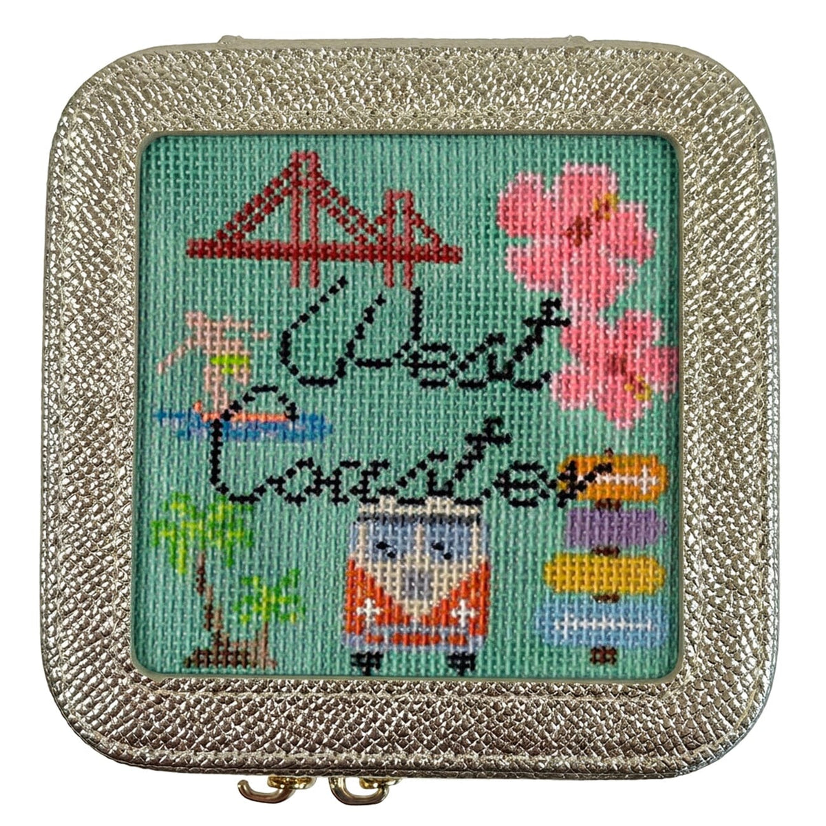 Leather 4" Square Jewelry Box Gold Palm Leather Goods Rachel Barri Designs - 1
