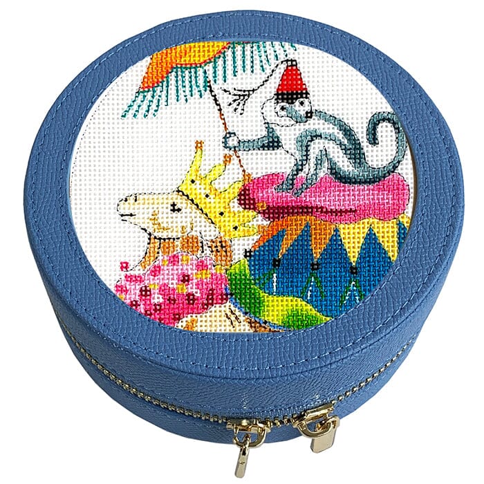 Leather 5" Round Jewelry Box Cornflower Leather Goods Rachel Barri Designs