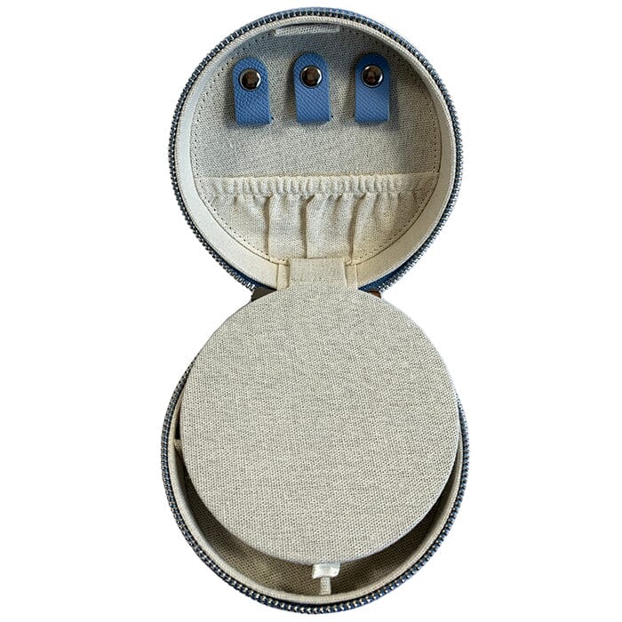 Leather 5" Round Jewelry Box   Navy Leather Goods Rachel Barri Designs