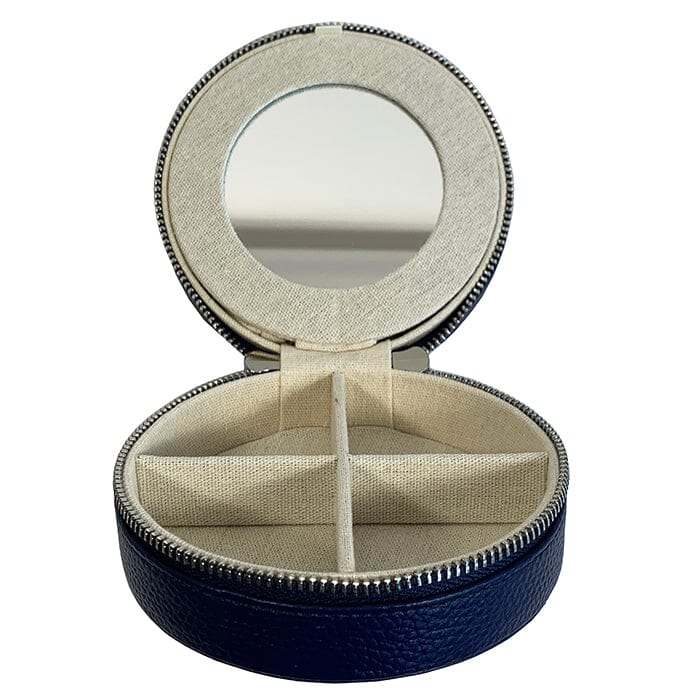 Leather 5" Round Jewelry Box   Navy Leather Goods Rachel Barri Designs