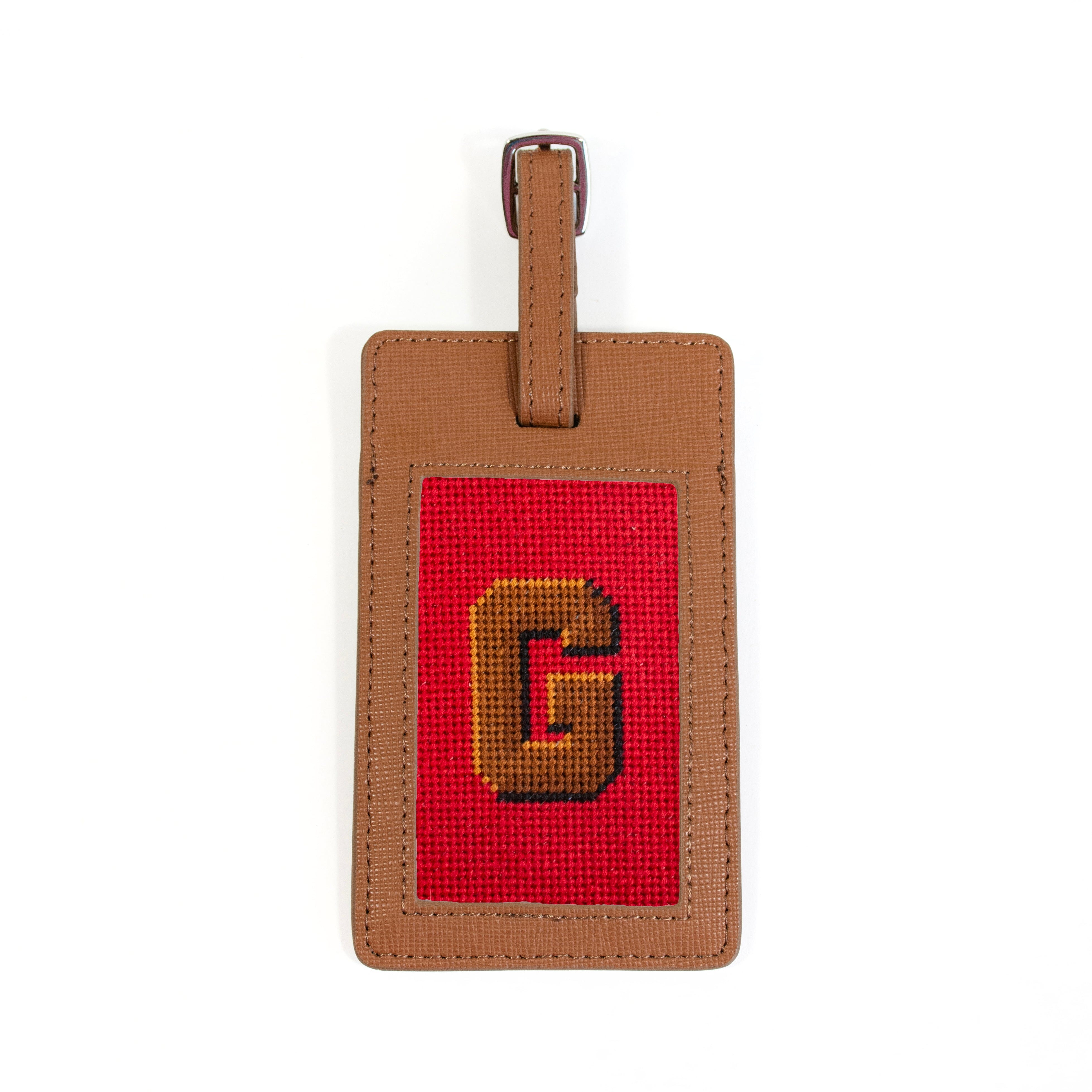 Leather Bag Tag Brown Leather Goods Needlepoint.Com