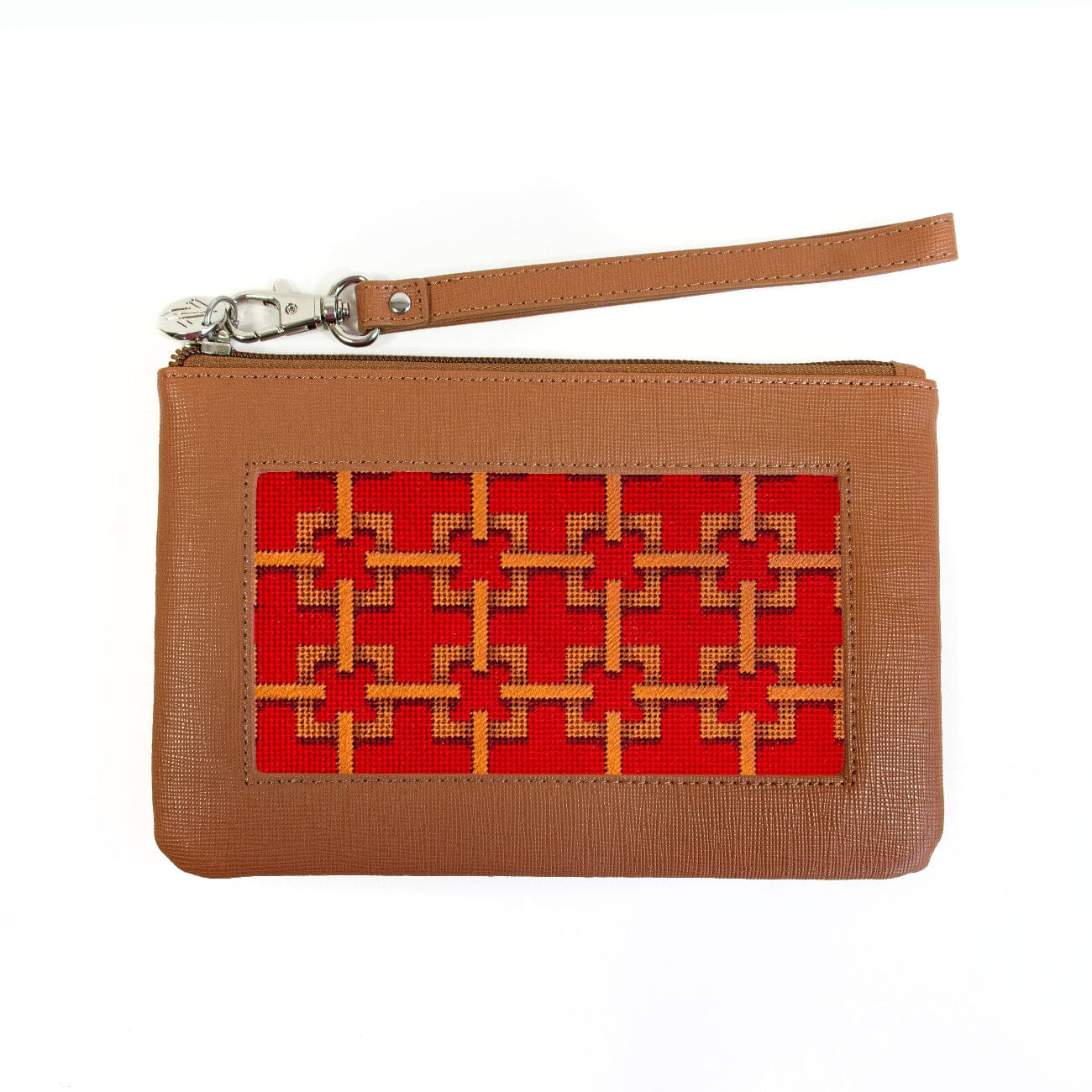 Saffiano Leather Accessory Bag - Brown | Needlepoint.Com