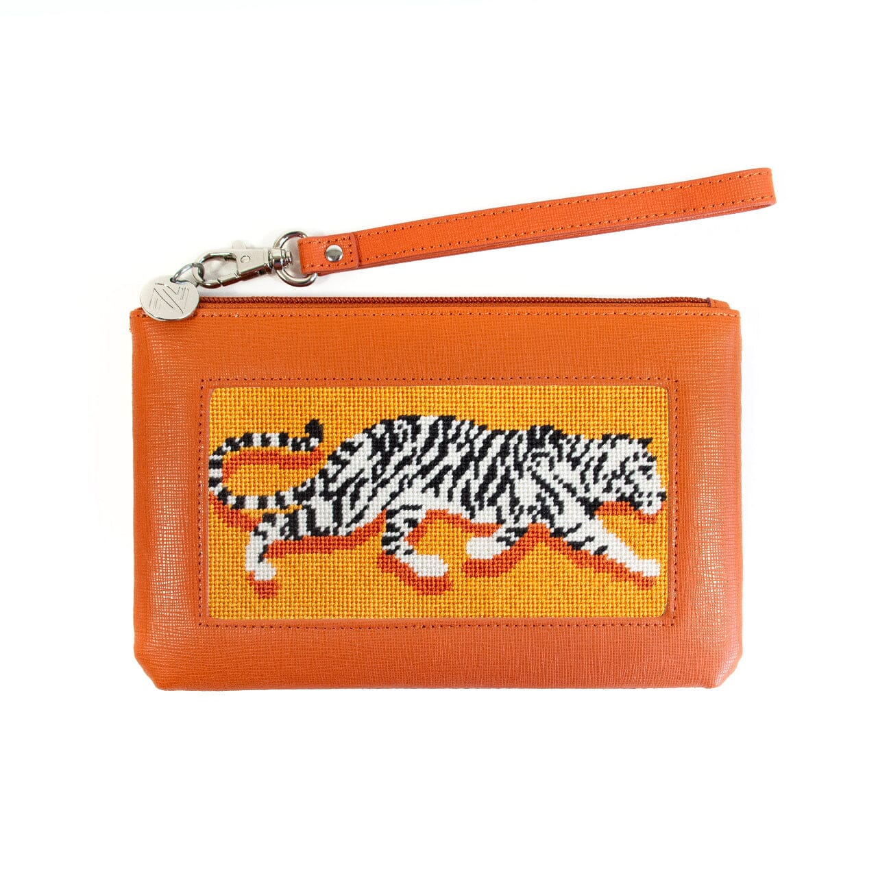 g LUXURY NEEDLEPOINT FROM LONDON パーティション Saffiano Leather Accessory Bag - Orange | Needlepoint.Com