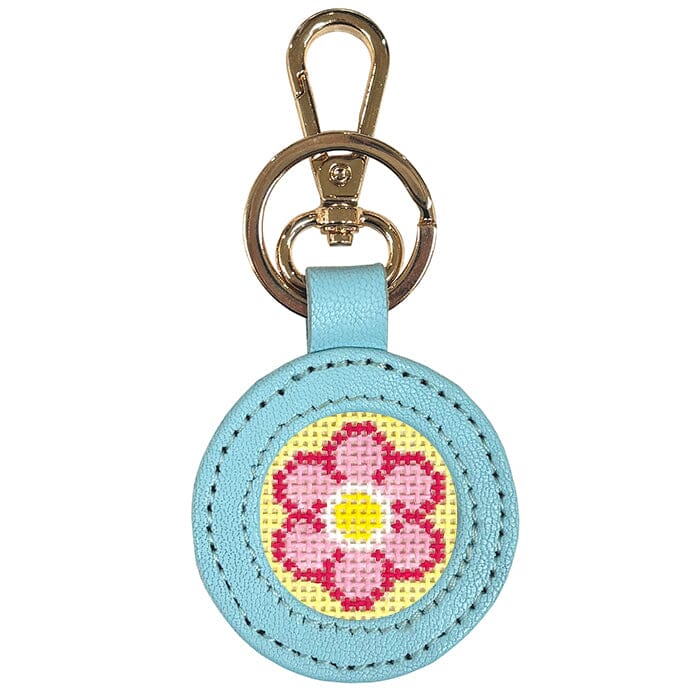 Leather Self Finishing Round Key Fob Aqua Leather Goods Planet Earth Leather