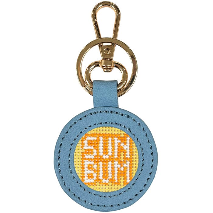 Leather Self-Finishing Round Key Fob - Light Blue Leather Goods Planet Earth Leather