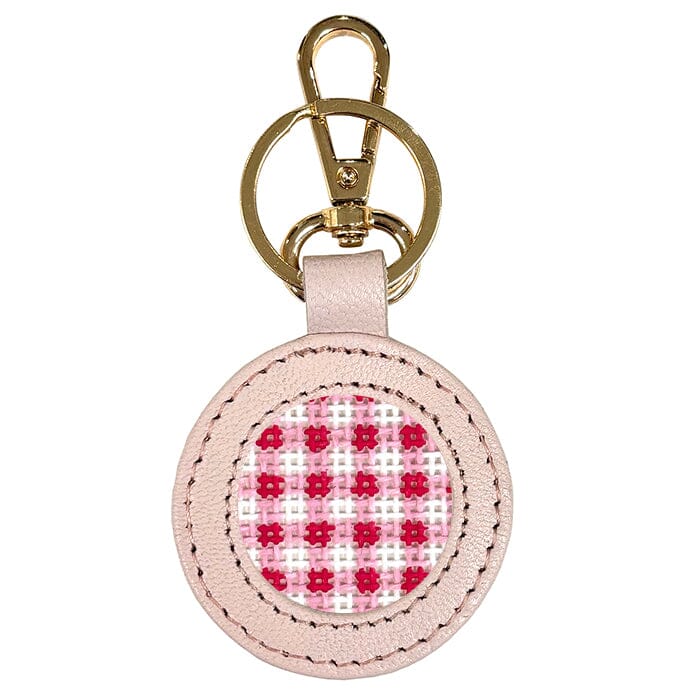 Leather Self-Finishing Round Key Fob - Light Pink Leather Goods Planet Earth Leather