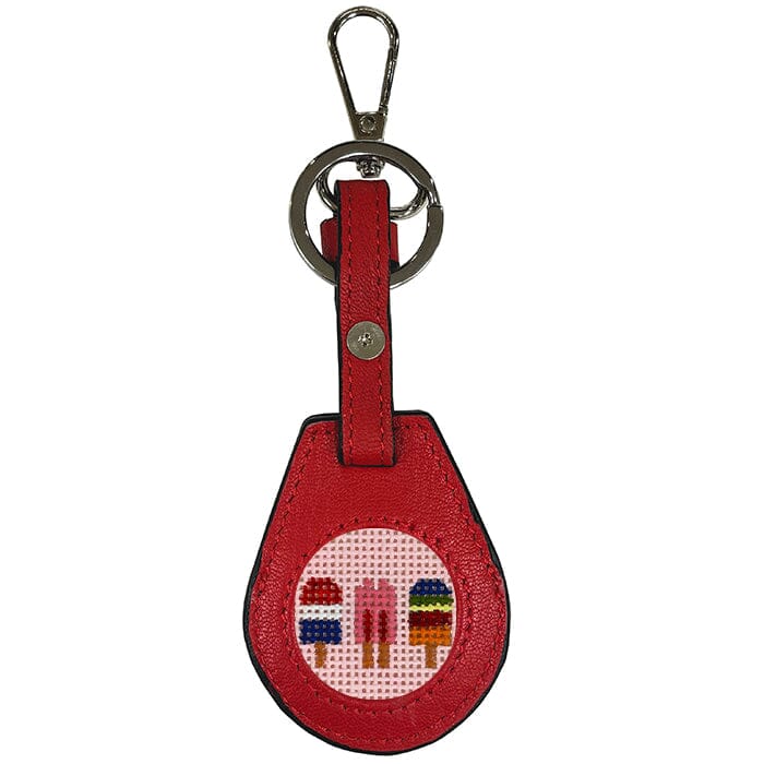 Leather Self-Finishing Round Key Fob - Red Leather Goods Planet Earth Leather