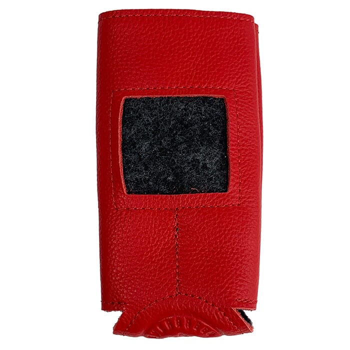 Leather Self Finishing Slim Can Cozy Bright Red Leather Goods Evergreen Needlepoint