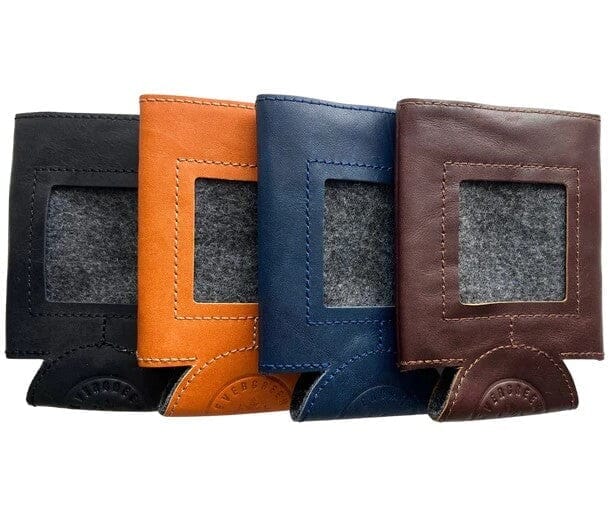 Leather Self Finishing Standard Can Cozy Black Leather Goods Evergreen Needlepoint - 2