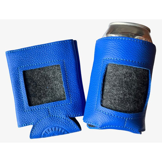 Leather Self-Finishing Standard Can Cozy - Bright Blue Leather Goods Evergreen Needlepoint 