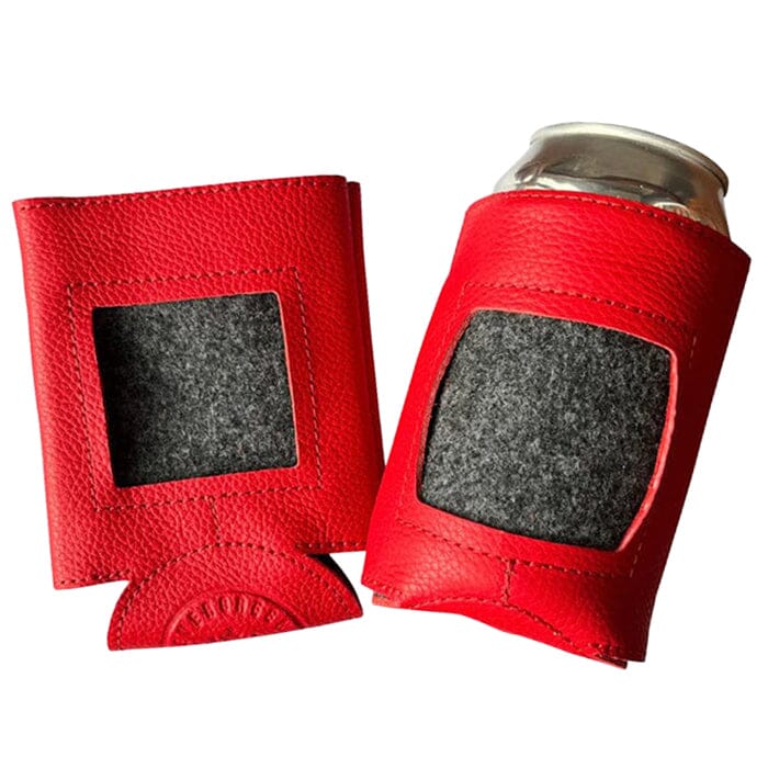 Leather Self Finishing Standard Can Cozy Bright Red Leather Goods Evergreen Needlepoint