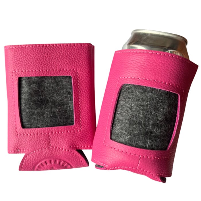 Leather Self Finishing Standard Can Cozy Hot Pink Leather Goods Evergreen Needlepoint