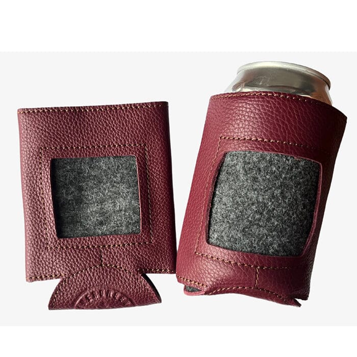 Leather Self-Finishing Standard Can Cozy - Maroon Leather Goods Evergreen Needlepoint 