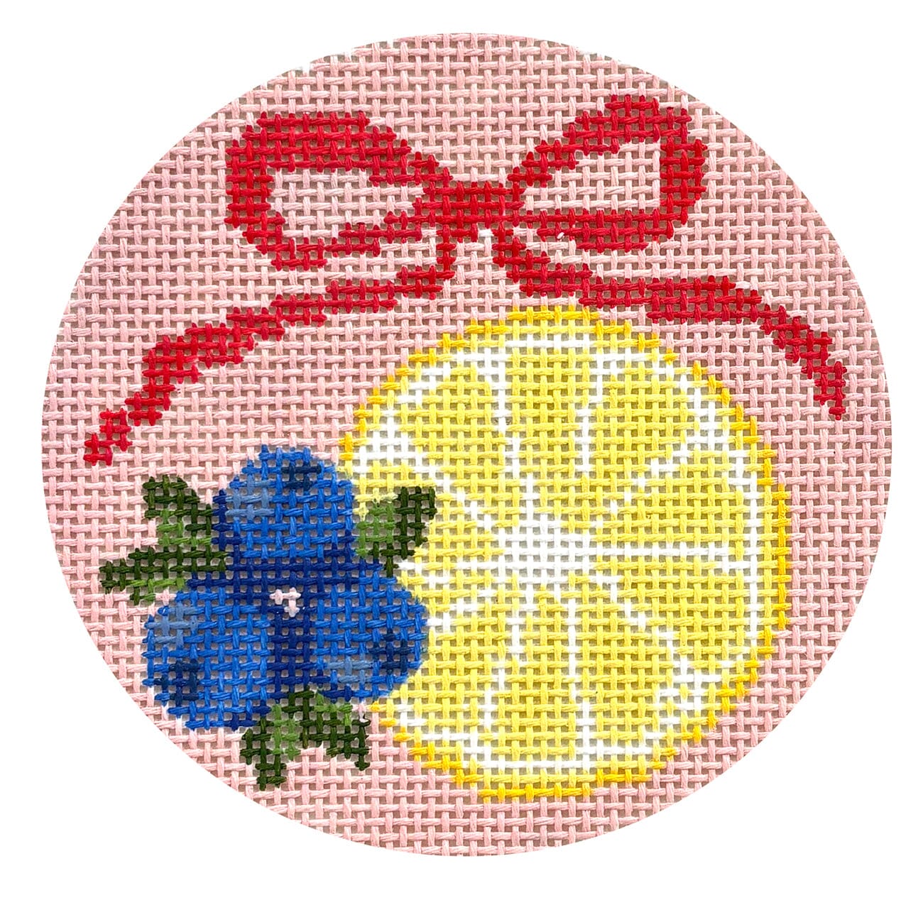 Lemon & Blueberry Bow Round Painted Canvas Atlantic Blue Canvas - 1