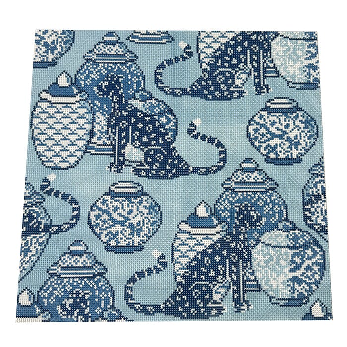 Leopard and Lidded Jars Square Painted Canvas KCN Designers - 1
