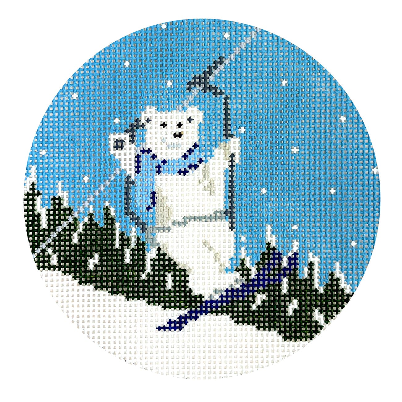 Lift Ride in Snowfall Bear Painted Canvas Dogwood Needlepoint - 1