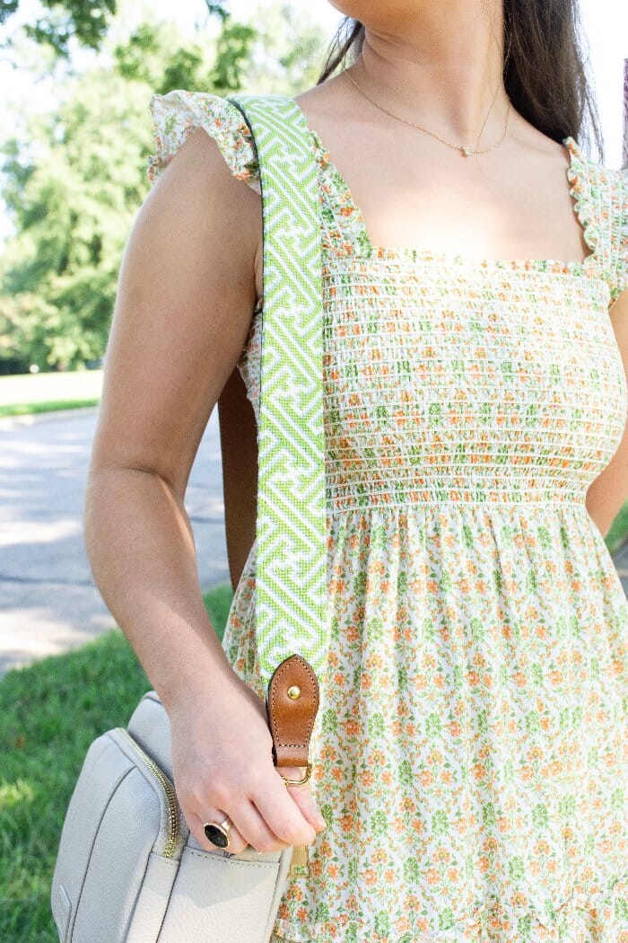 Lime/White Fretwork Crossbody Strap Printed Canvas Two Sisters Needlepoint