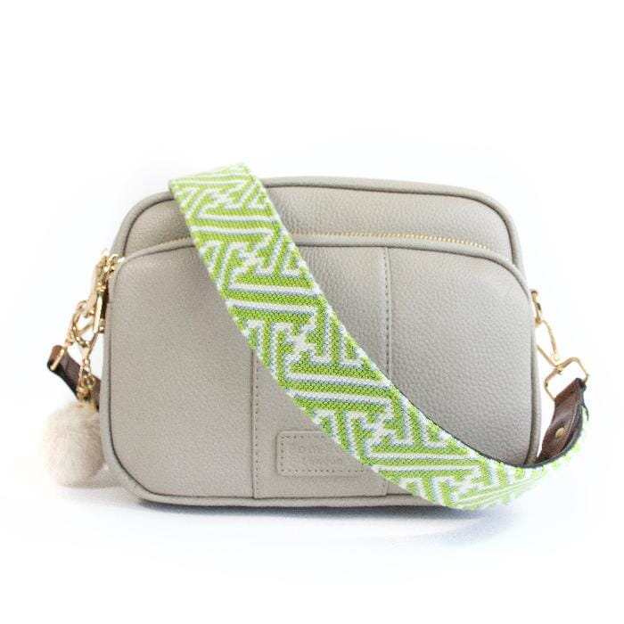Lime/White Fretwork Crossbody Strap Printed Canvas Two Sisters Needlepoint