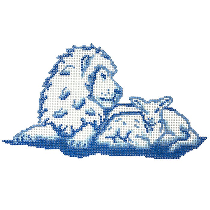 Lion and Lamb Painted Canvas Atlantic Blue Canvas - 1