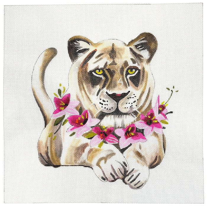 Lioness with Floral Collar Painted Canvas Colors of Praise - 1