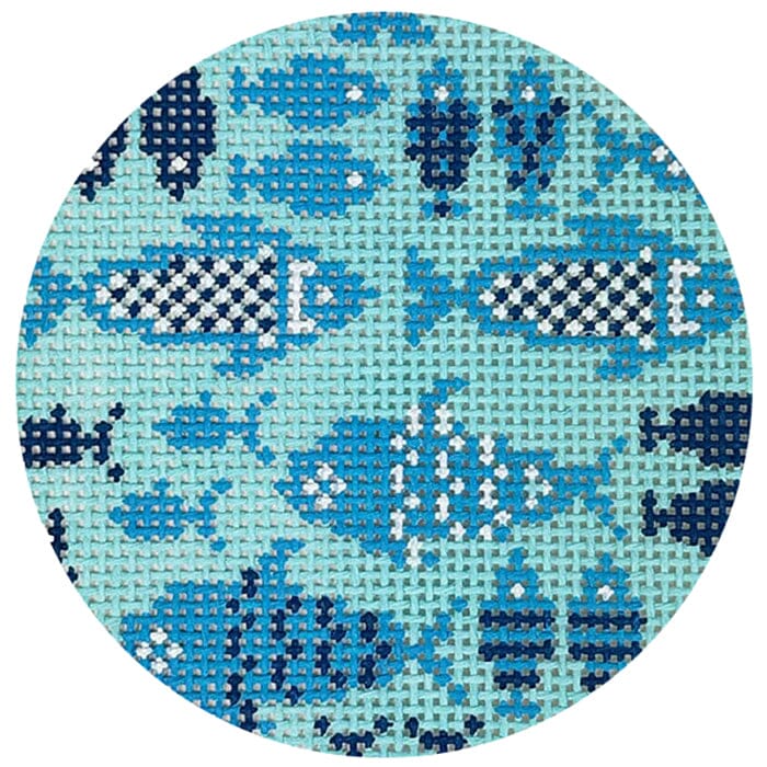 Little Blue Fish Round Painted Canvas Rachel Barri Designs - 1