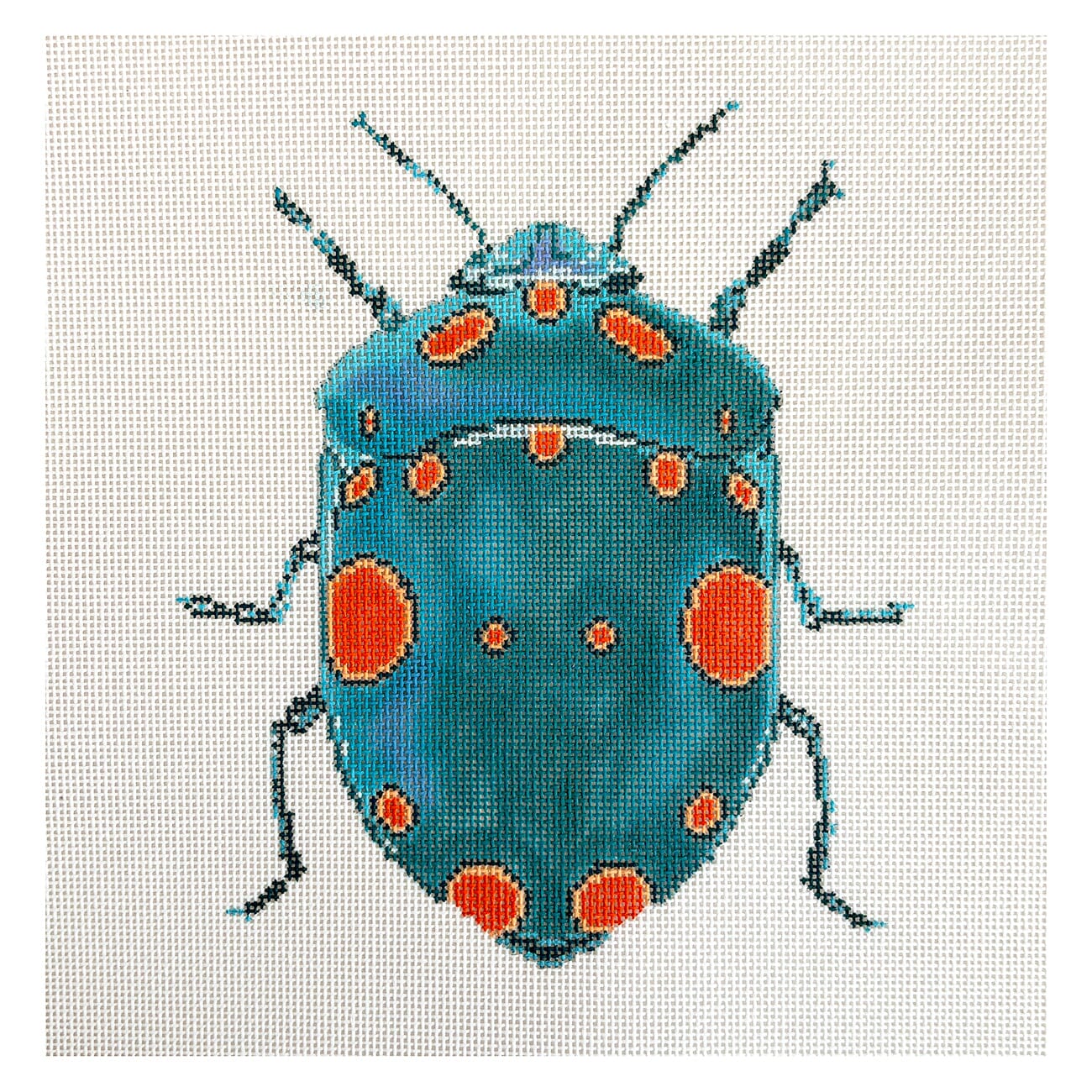 Little Bugs Teal w/ Orange Dots Painted Canvas The Meredith Collection - 1