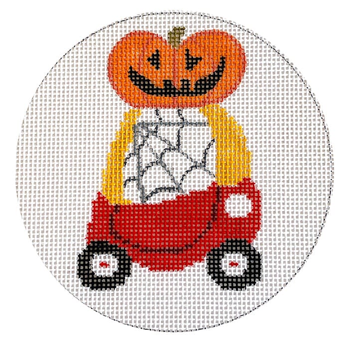 Little Halloween Car Round Painted Canvas Vallerie Needlepoint Gallery 