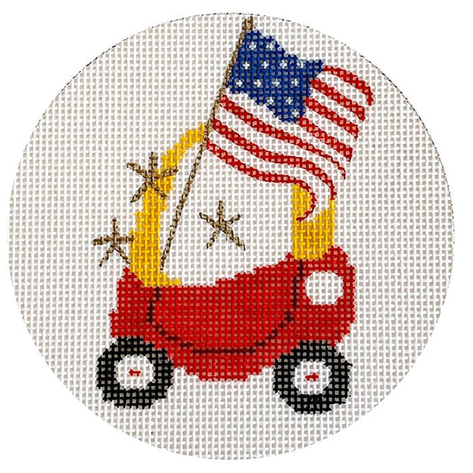 Little Patriotic Car Round Painted Canvas Vallerie Needlepoint Gallery 