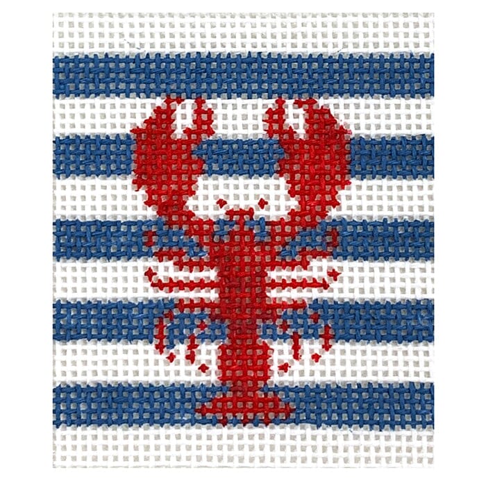 Lobster on Blue Stripes Insert Painted Canvas Kristine Kingston