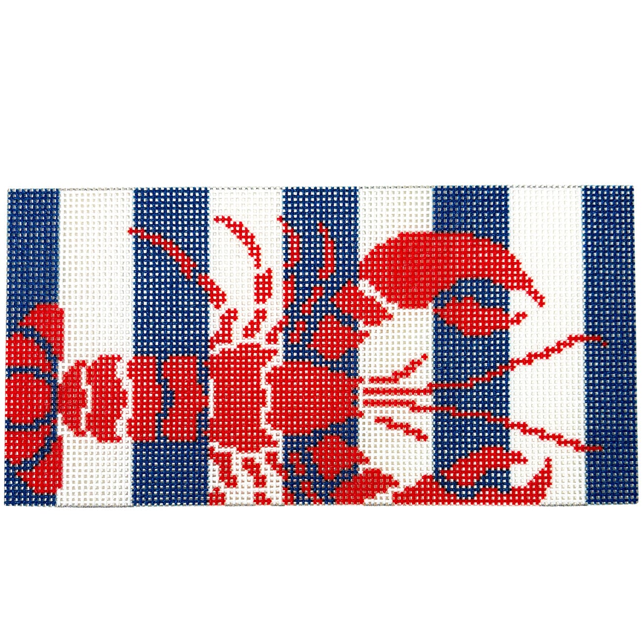 Lobster Stencil on Stripes Insert Printed Canvas Two Sisters Needlepoint
