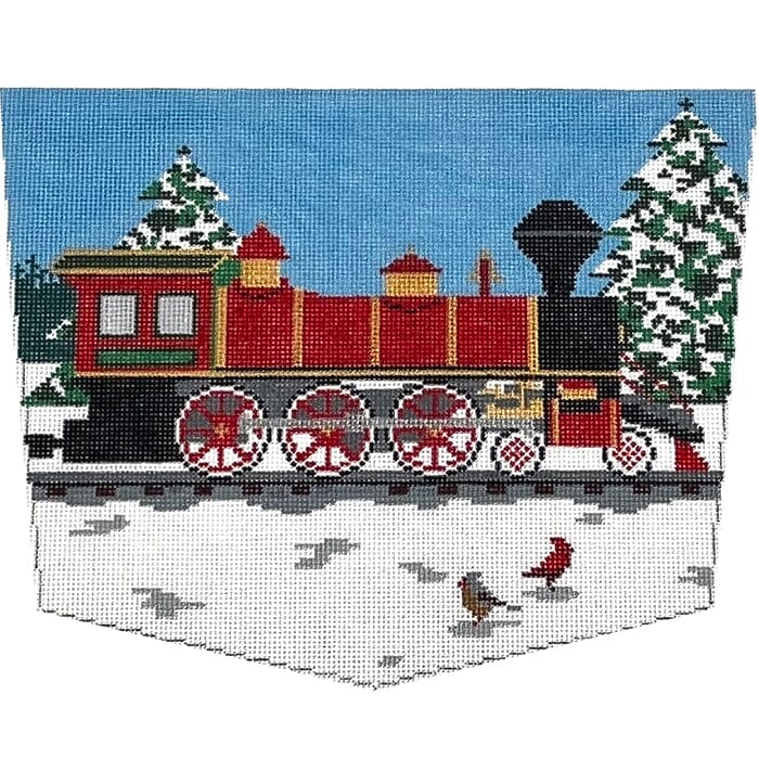 Locomotive Stocking Cuff Painted Canvas Ann Kaye Studio