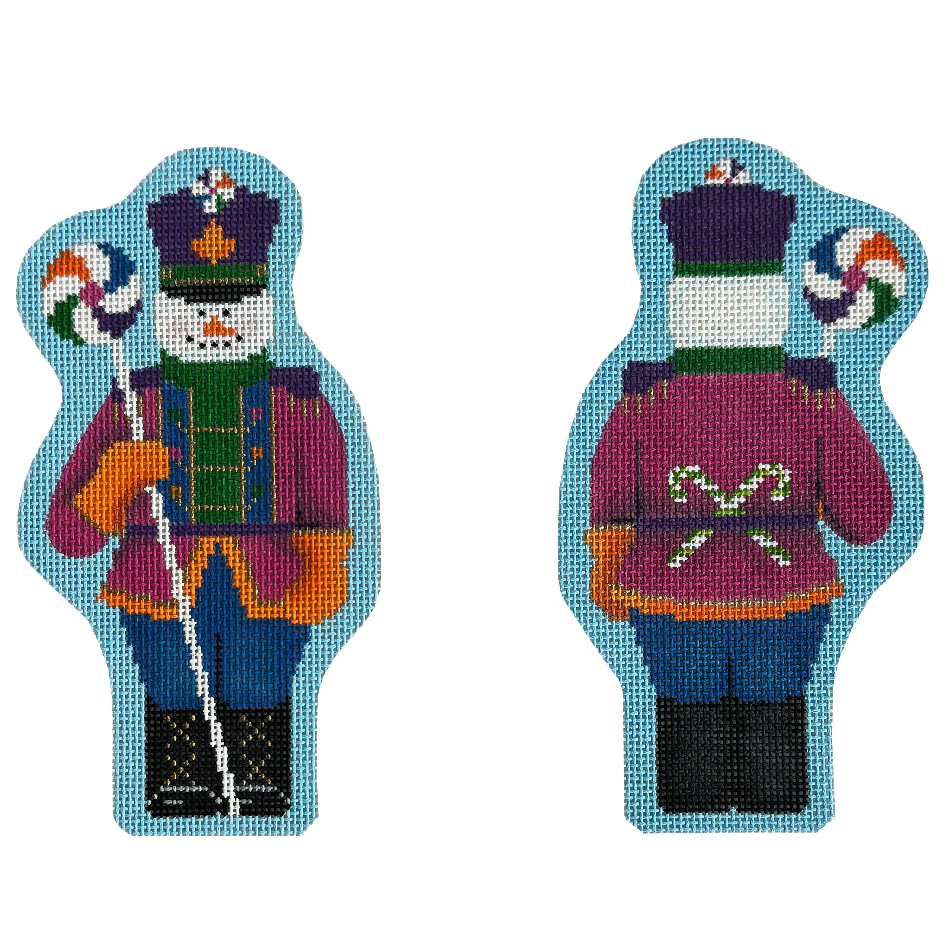 Lollipop Snowman Sentry Front & Back Painted Canvas Pepperberry Designs - 1