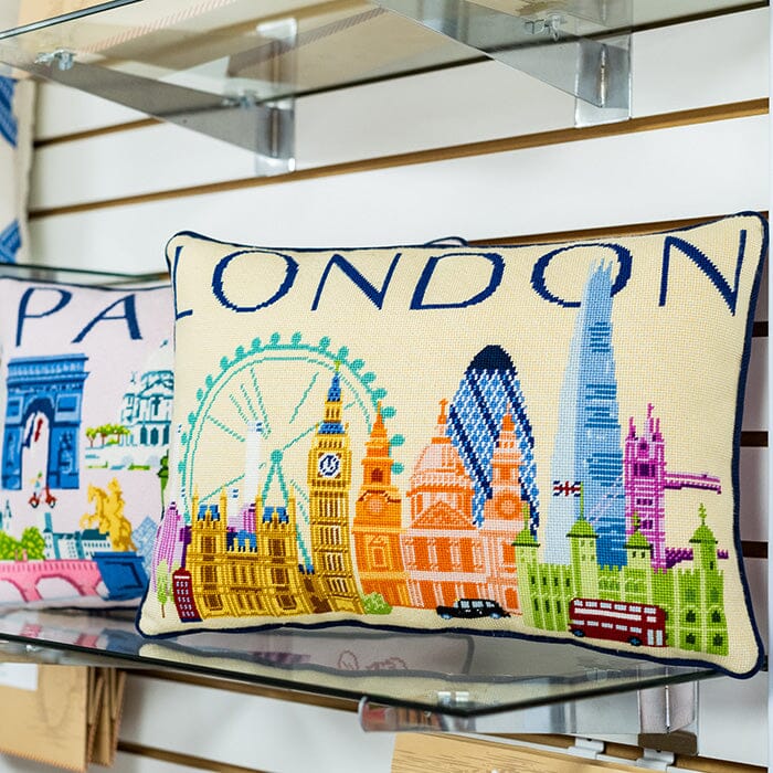 London Travel Pillow Canvas Printed Canvas Needlepoint To Go