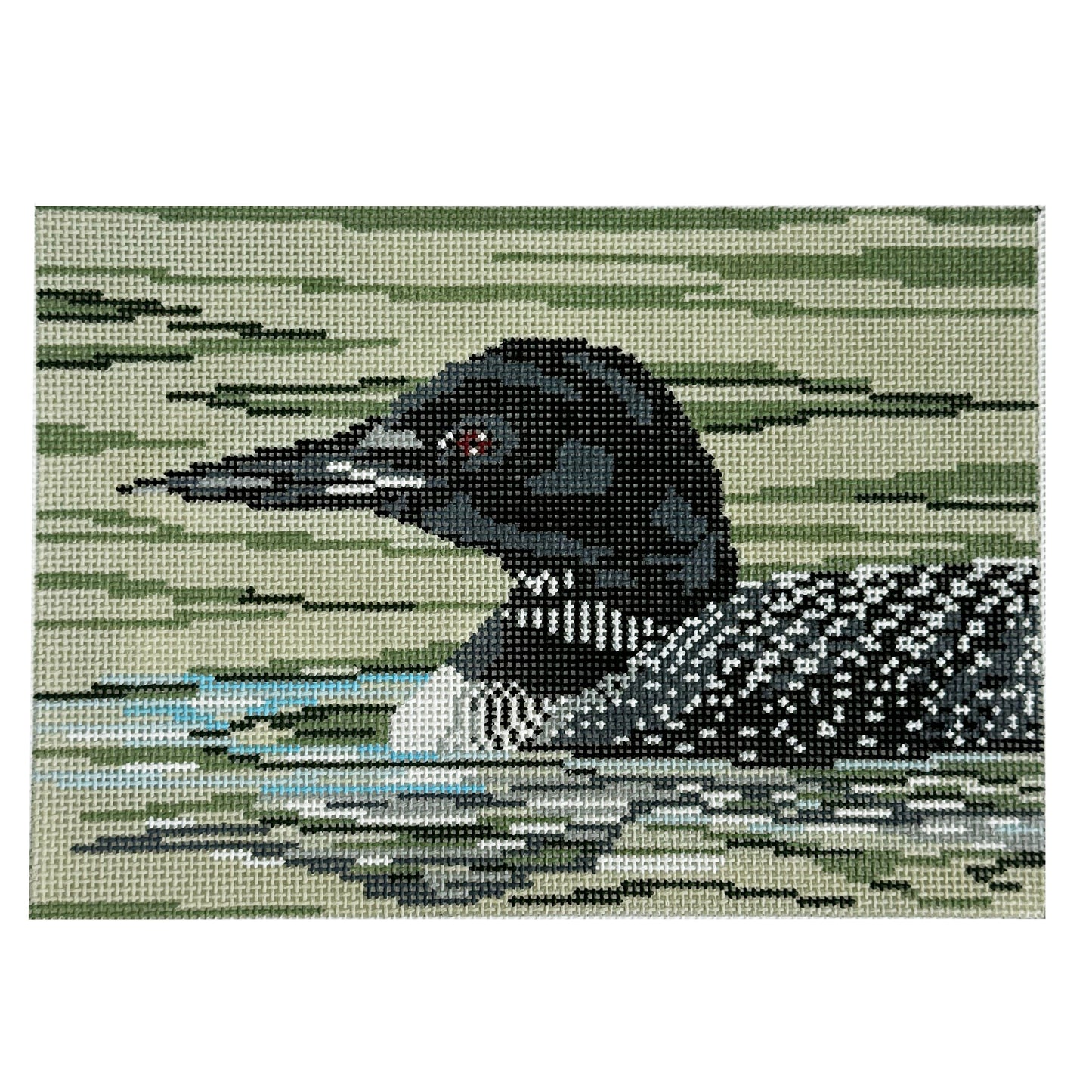 Loon on 18 Painted Canvas Needle Crossings