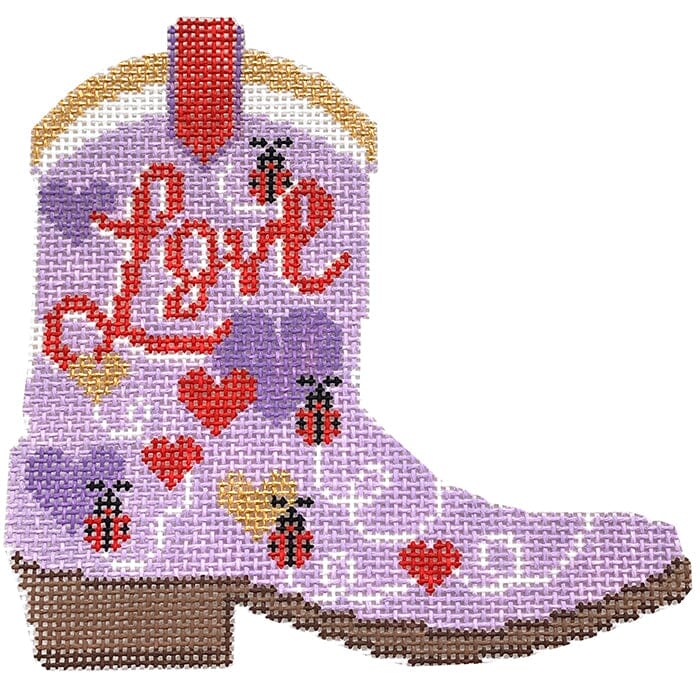 Love Cowboy Boot Painted Canvas Wipstitch Needleworks