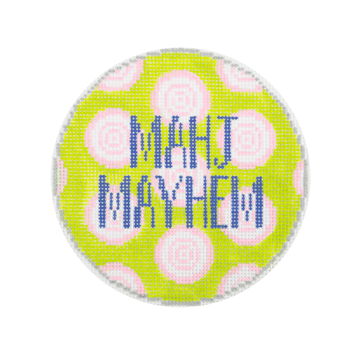 Mahj Mayhem Pink / Green Round Painted Canvas A Poore Girl Paints - 1