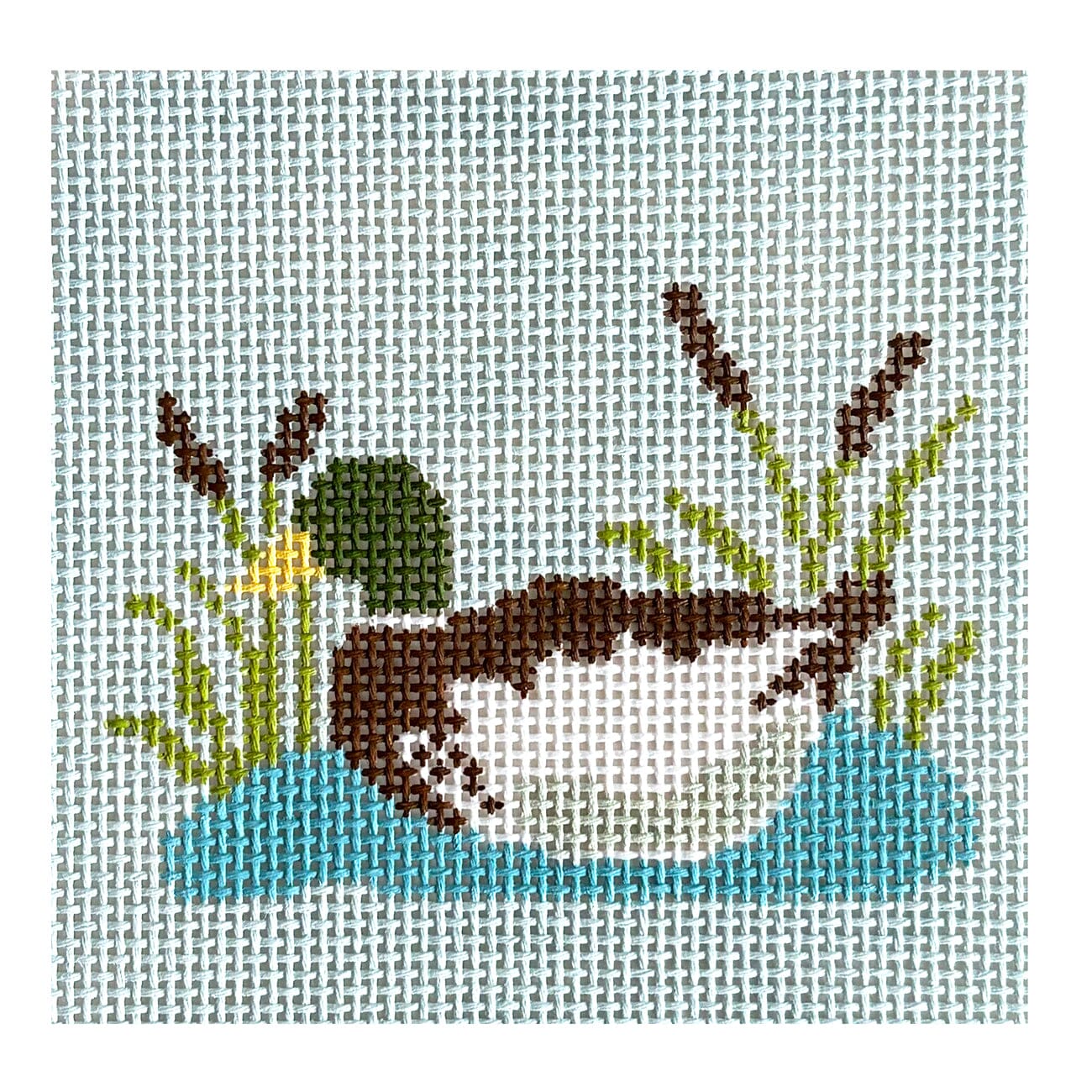 Mallard on Blue Square Painted Canvas Walker's Needlepoint - 1