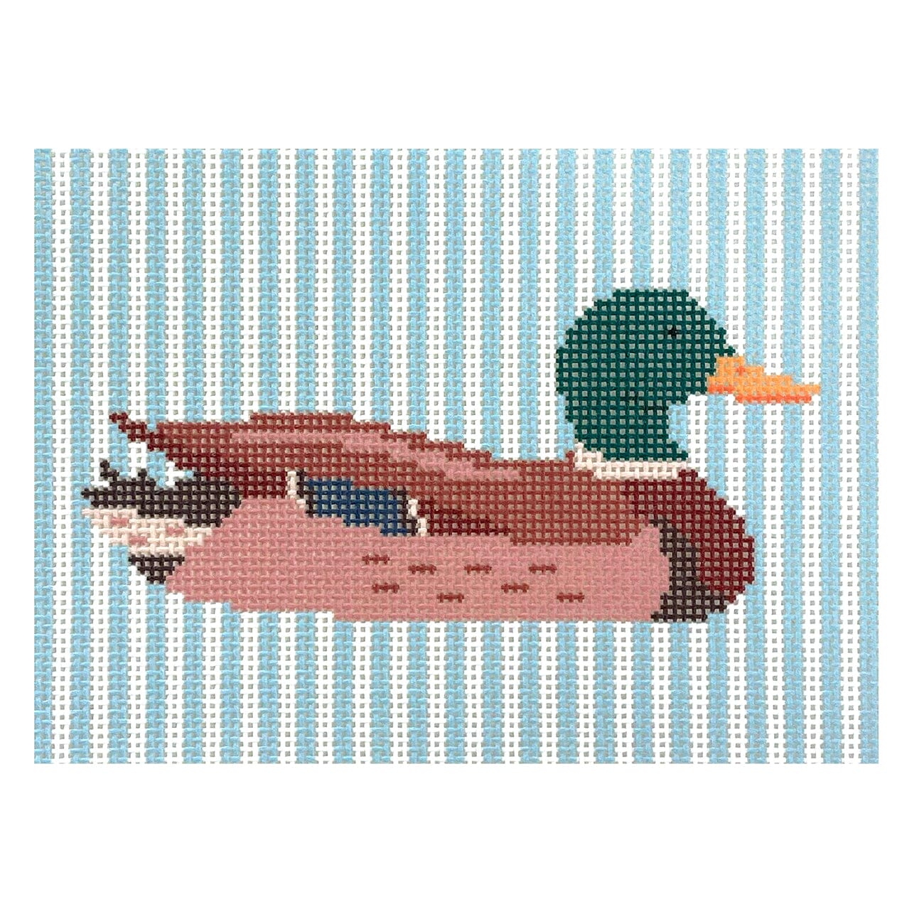 Mallard on Blue Stripes Painted Canvas Maura Nolan Designs - 1