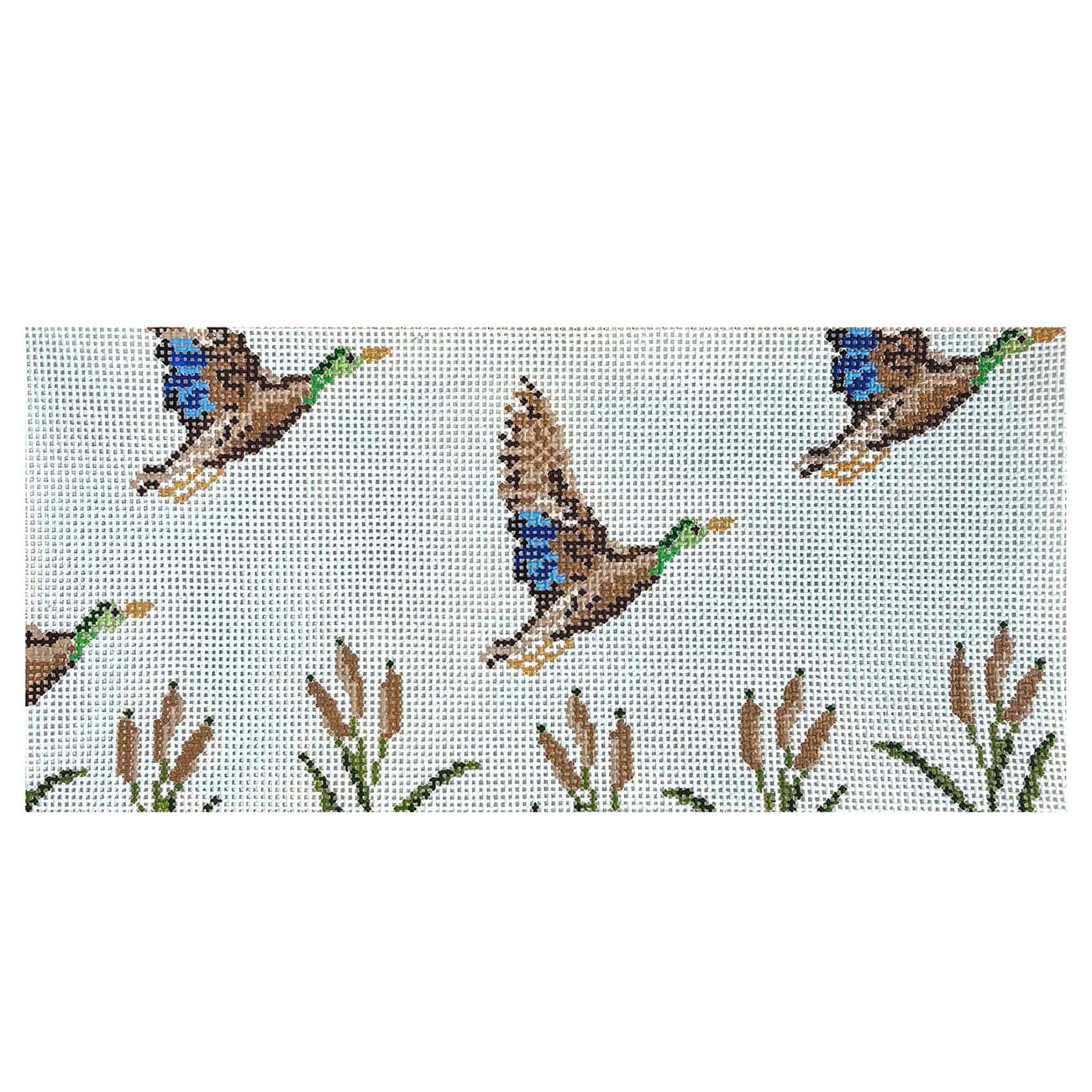Mallards in Flight Painted Canvas Dogwood Needlepoint - 1