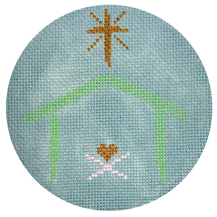 Manger on Blue Ornament Painted Canvas NDLPT Designs - 1