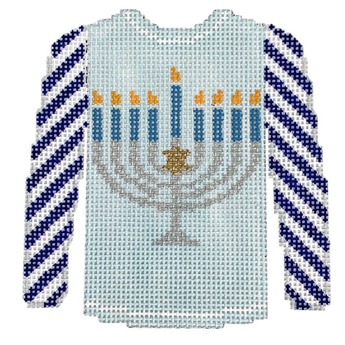 Menorah on Light Blue Sweater Painted Canvas Kristine Kingston - 1