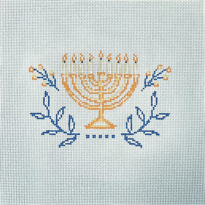 Menorah Pillow on Blue Painted Canvas KCN Designers 