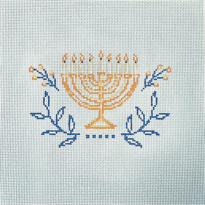 Menorah Pillow on Blue Painted Canvas KCN Designers - 1